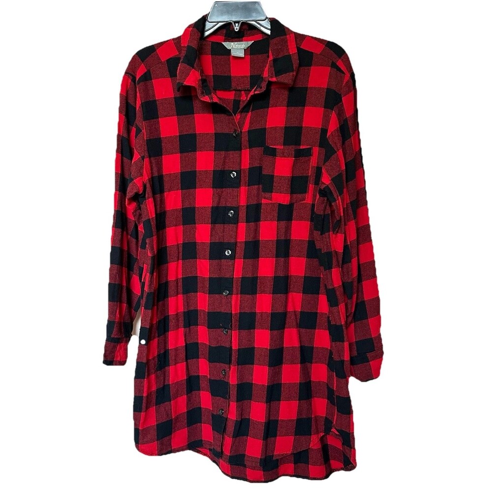Natural Reflections Womens Shirt XL Red Plaid Flannel Button Long Sleeve Grunge